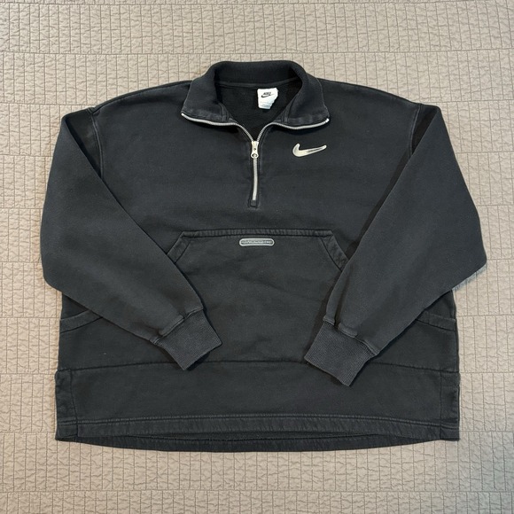 Nike‎ Sportswear Sweatshirt Women's Small Black 1/4 Zip Pullover Boxy Fit Swoosh - Picture 1 of 13